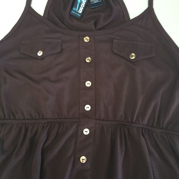 Weavers‎ Women's Size L Brown Mini Dress Spaghetti Straps Buttons Faux Pockets - Picture 3 of 9
